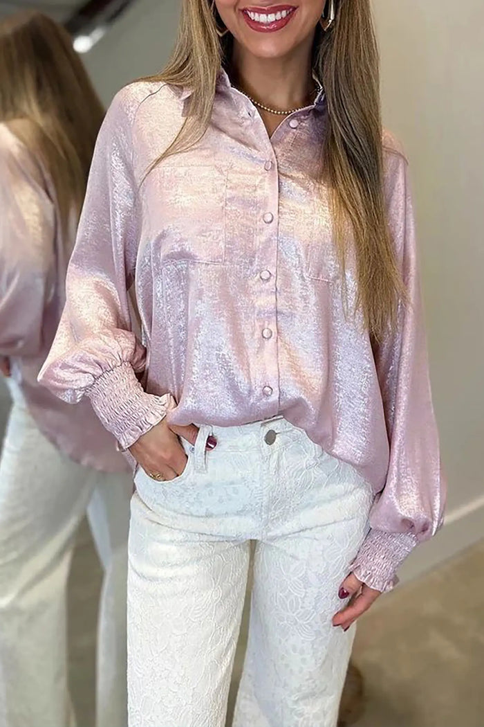 Long Sleeve Button Front Ruffle Cuffs Back Paneling Shirt – Delicacy