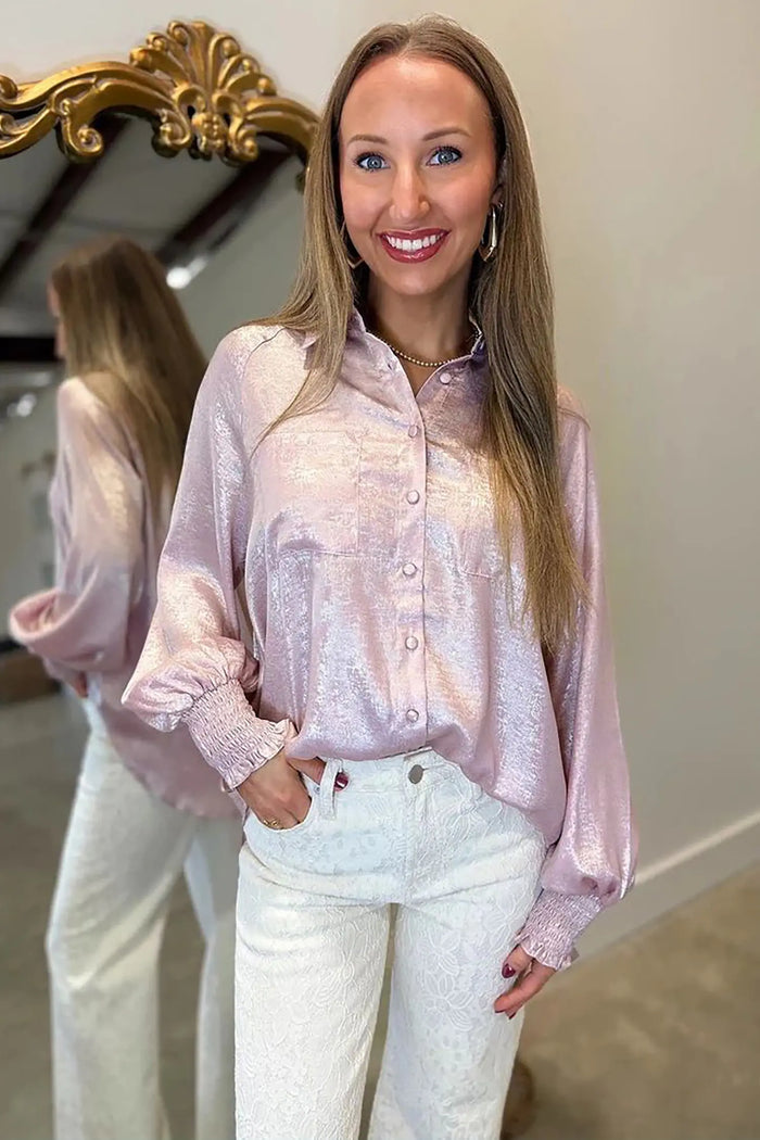Long Sleeve Button Front Ruffle Cuffs Back Paneling Shirt – Delicacy