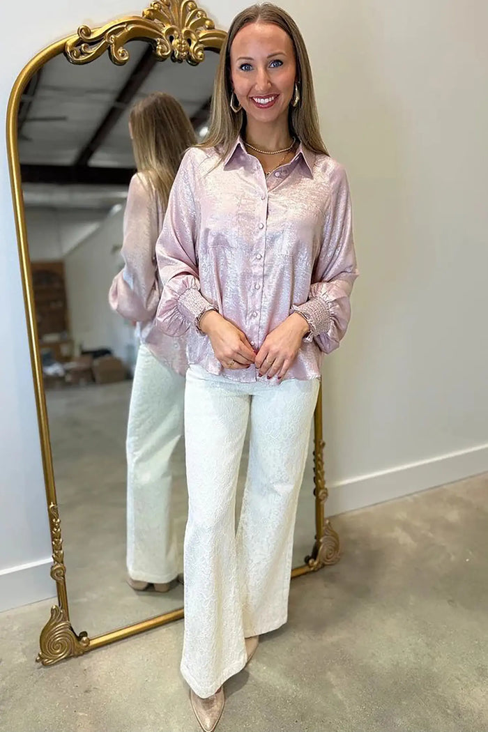 Long Sleeve Button Front Ruffle Cuffs Back Paneling Shirt – Delicacy