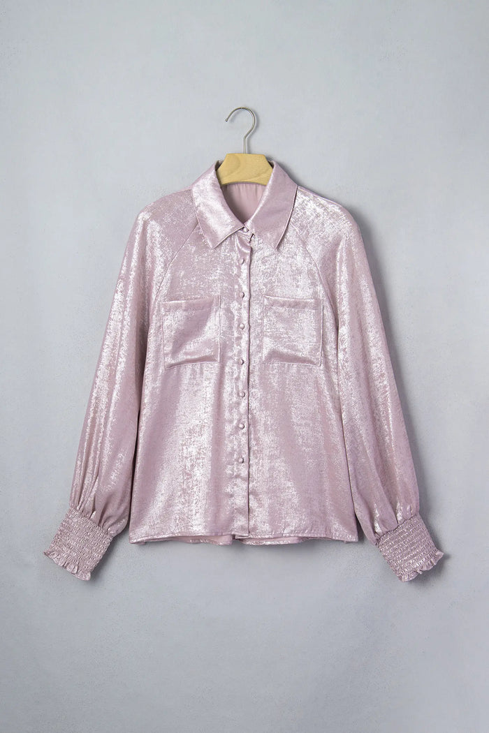 Long Sleeve Button Front Ruffle Cuffs Back Paneling Shirt – Delicacy