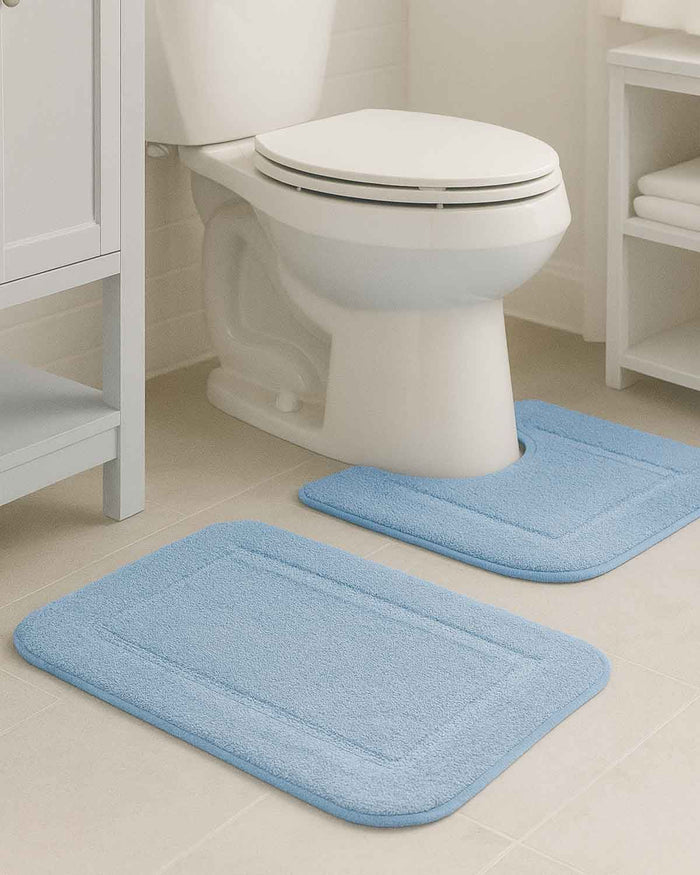 Luxury Microfibre Bath and pedestal Mats - Blue - The Classic Boutique