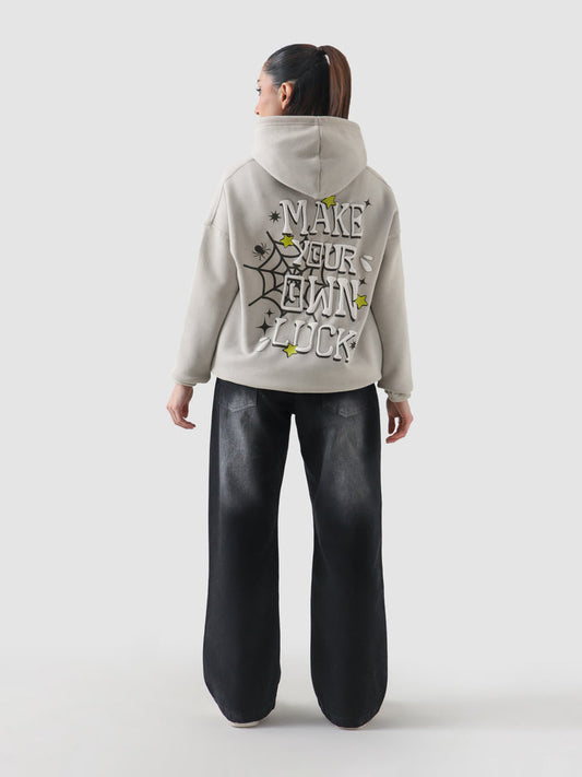 Make Your Own Luck hoodie female model back view relaxed fit Pakistan – GROOVY