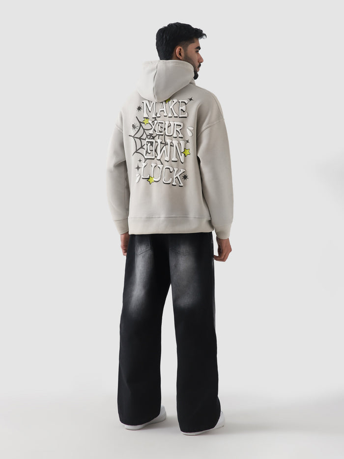 Make Your Own Luck hoodie male model back view 310 GSM cotton Pakistan – GROOVY