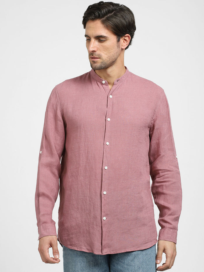 Mauve Linen Full Sleeves Shirt