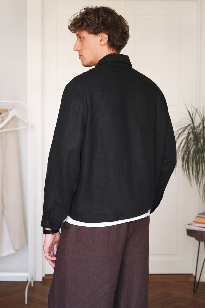 Men’s Linen Chore Jacket SEQUOIA in Black