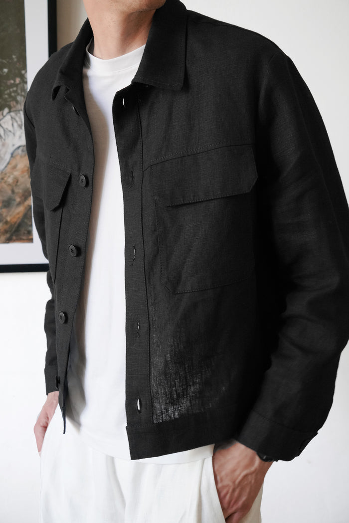 Men’s Linen Chore Jacket SEQUOIA in Black