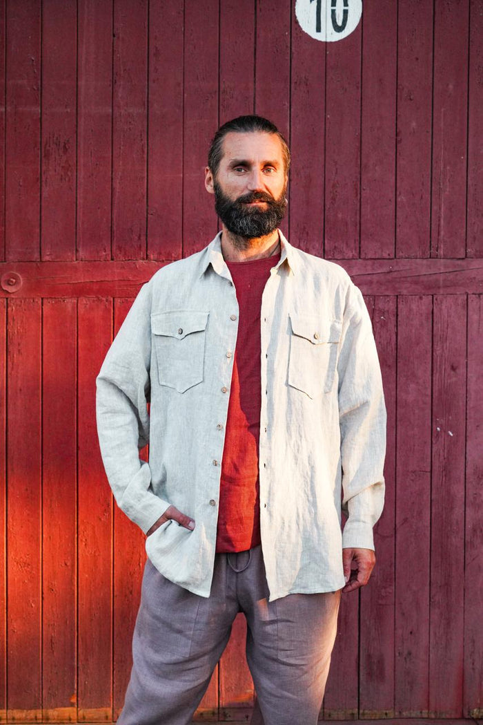 Mens relaxed linen shirt SANDWOOD - IN STOCK