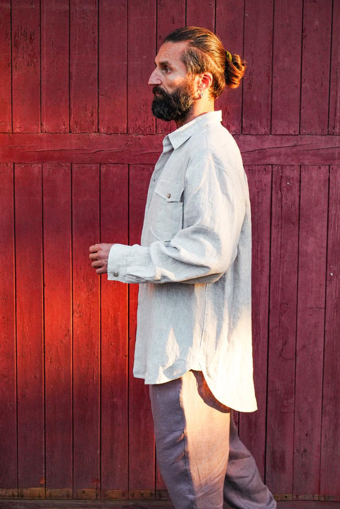 Mens relaxed linen shirt SANDWOOD - IN STOCK