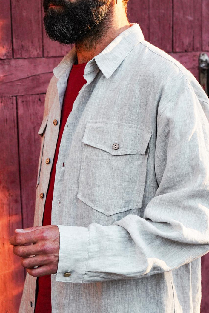 Mens relaxed linen shirt SANDWOOD - IN STOCK