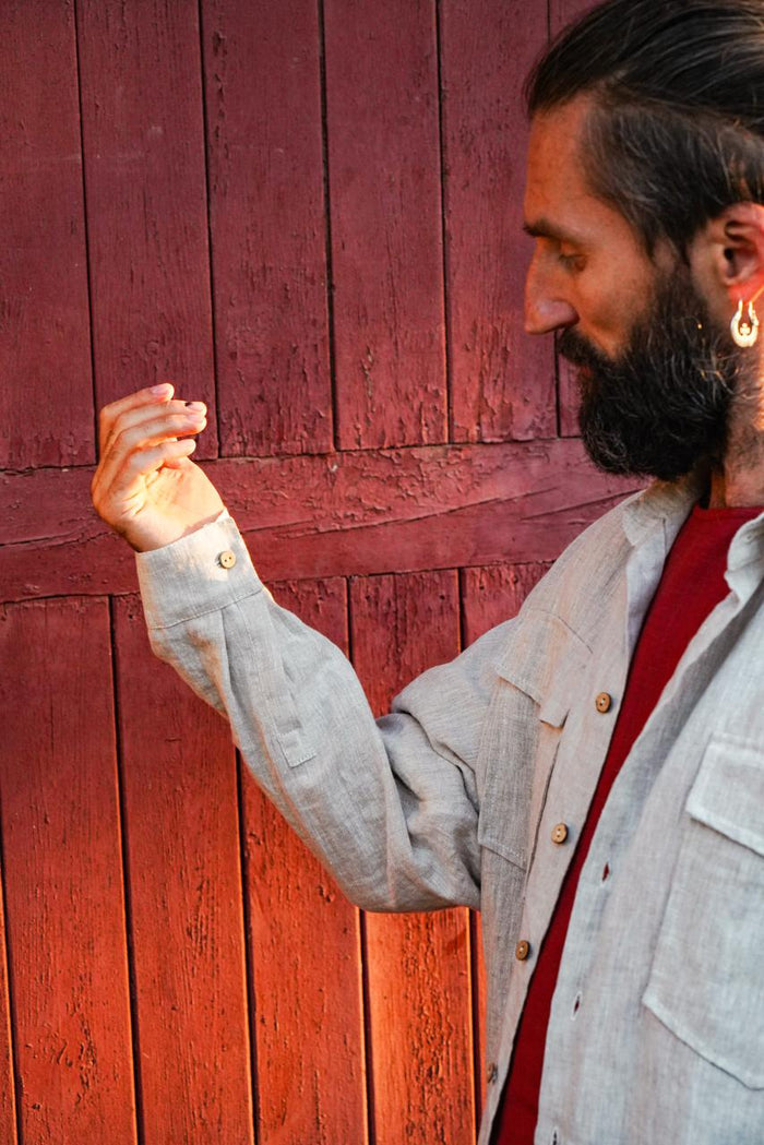 Mens relaxed linen shirt SANDWOOD - IN STOCK