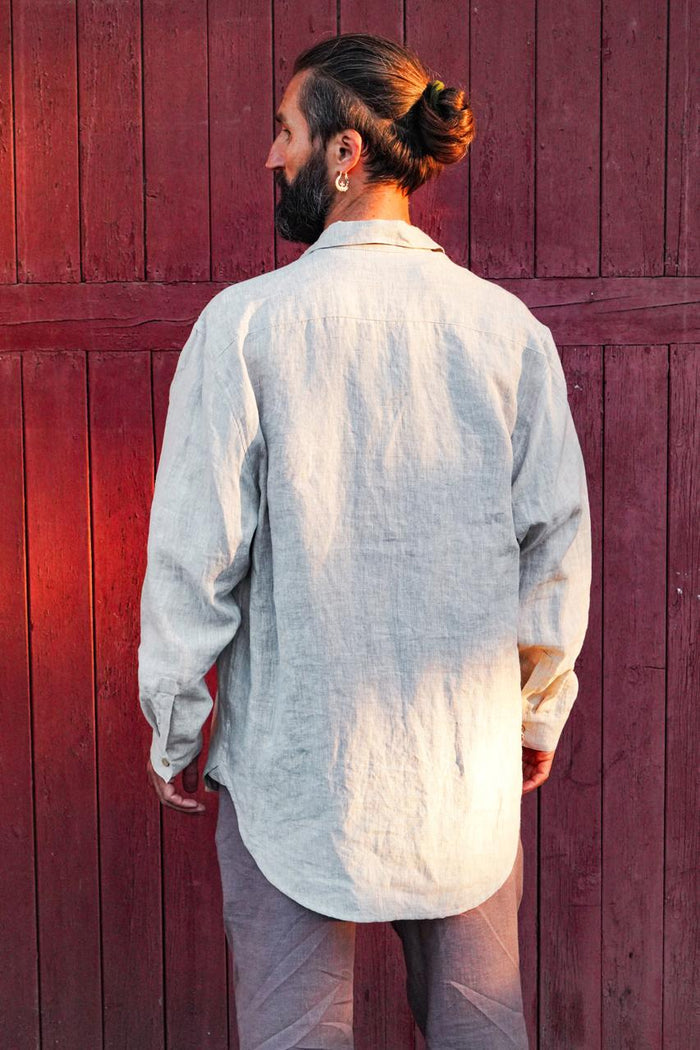 Mens relaxed linen shirt SANDWOOD - IN STOCK