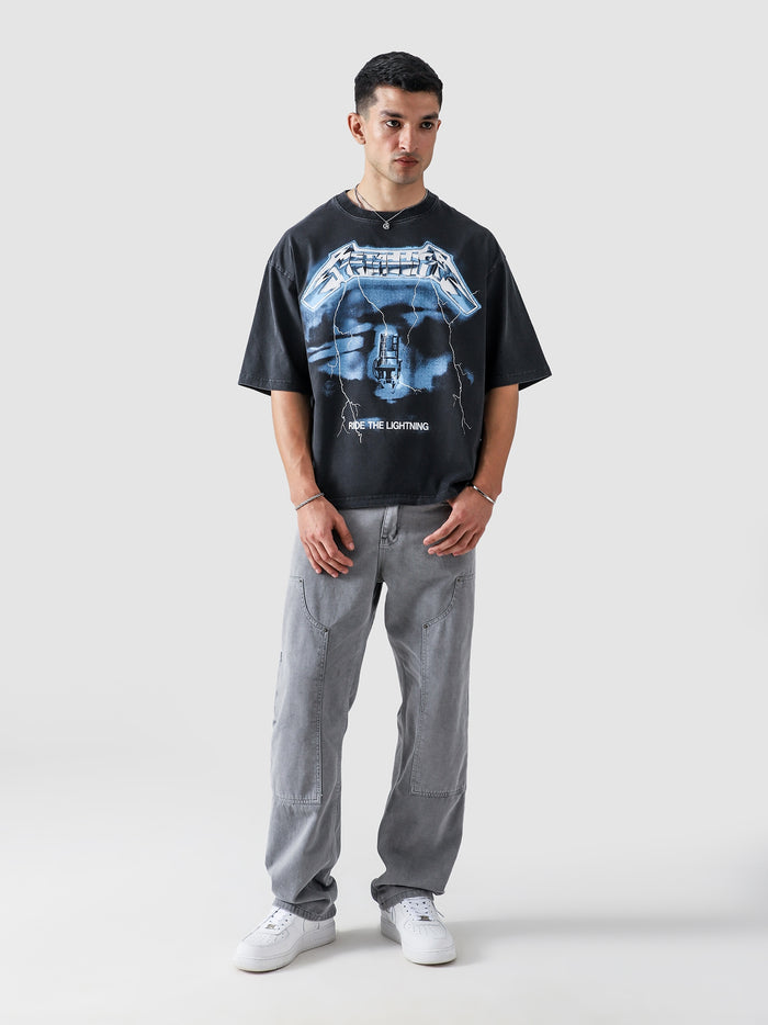 Metallica washed grey oversized graphic tee male model front view Pakistan – GROOVY