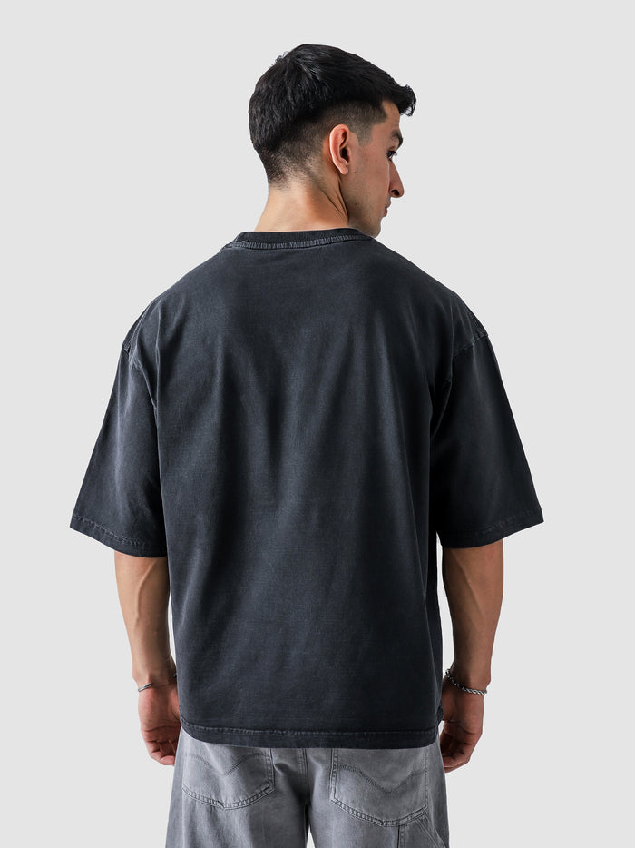 Metallica tee female model front view washed grey graphic streetwear Pakistan – GROOVY