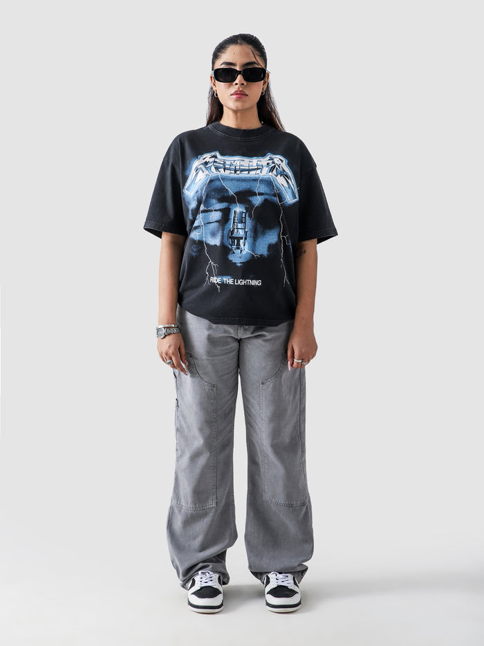 Metallica graphic tee flat lay washed grey 240 GSM cotton Pakistan – GROOVY