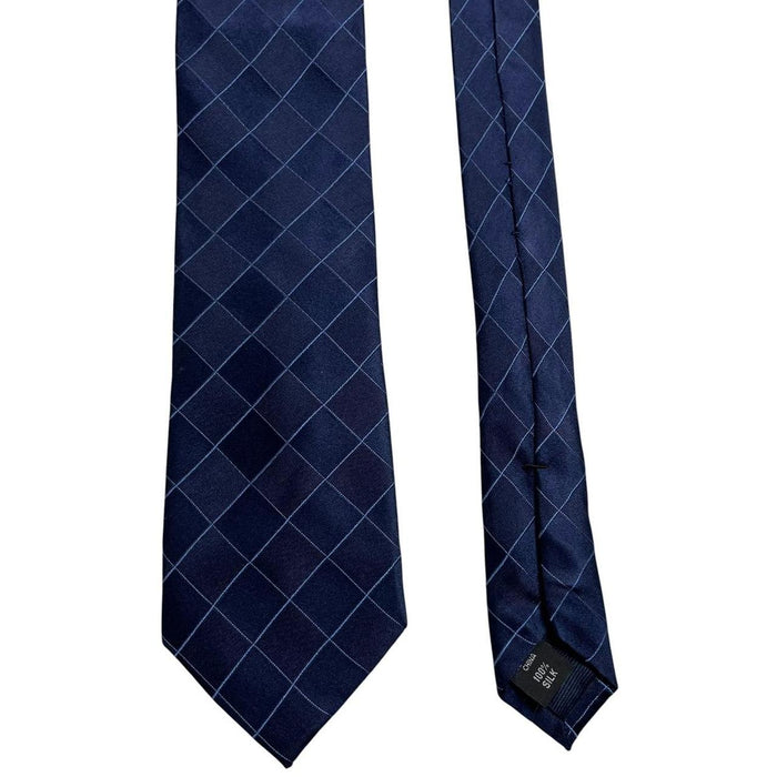 Michael Kors Navy Blue Check Silk Tie