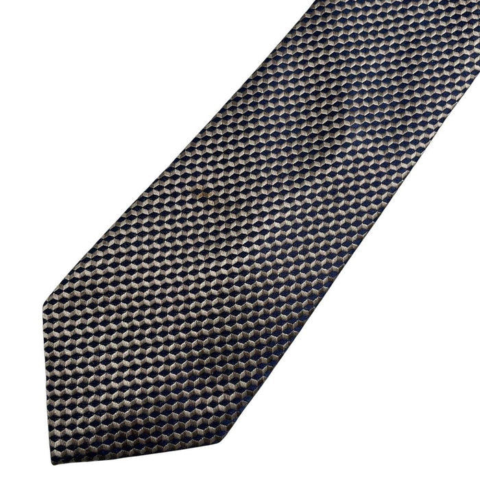 Michael Kors Navy Blue/Beige Geometric Pattern Silk Tie