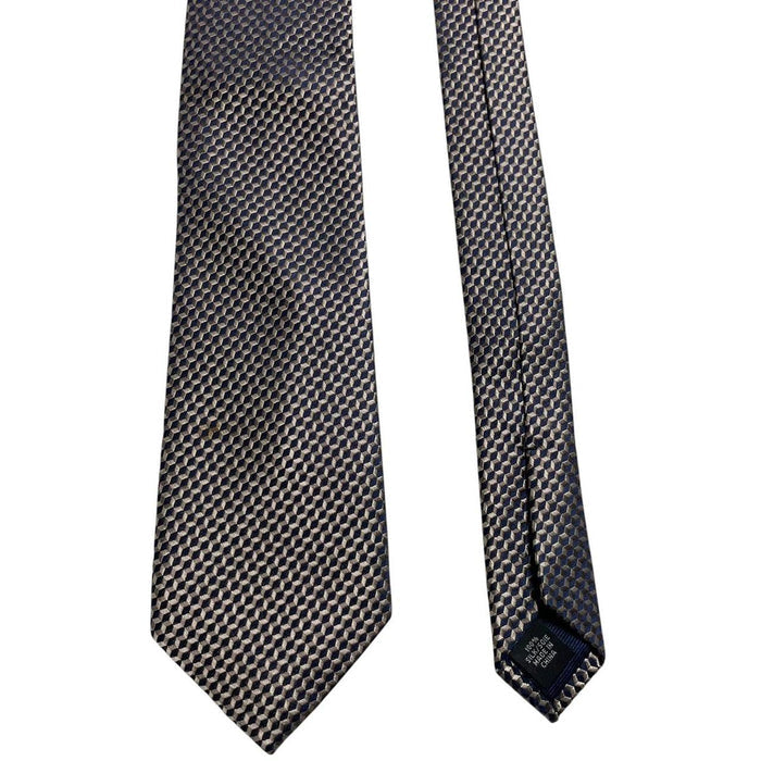 Michael Kors Navy Blue/Beige Geometric Pattern Silk Tie