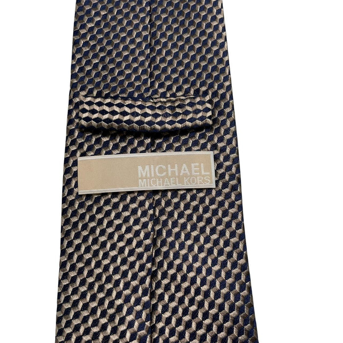 Michael Kors Navy Blue/Beige Geometric Pattern Silk Tie