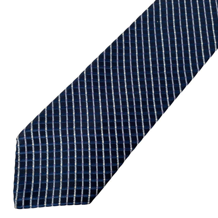 Michael Kors Navy Blue and White Striped Silk Tie