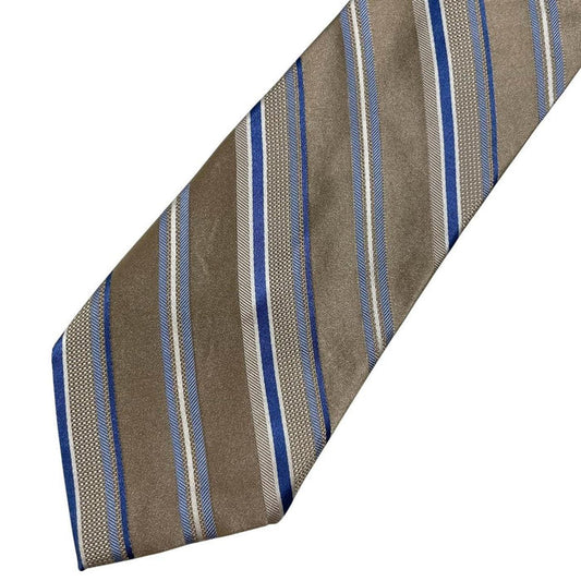 Michael Kors beige striped silk tie with elegant cream stripes and soft sheen.
