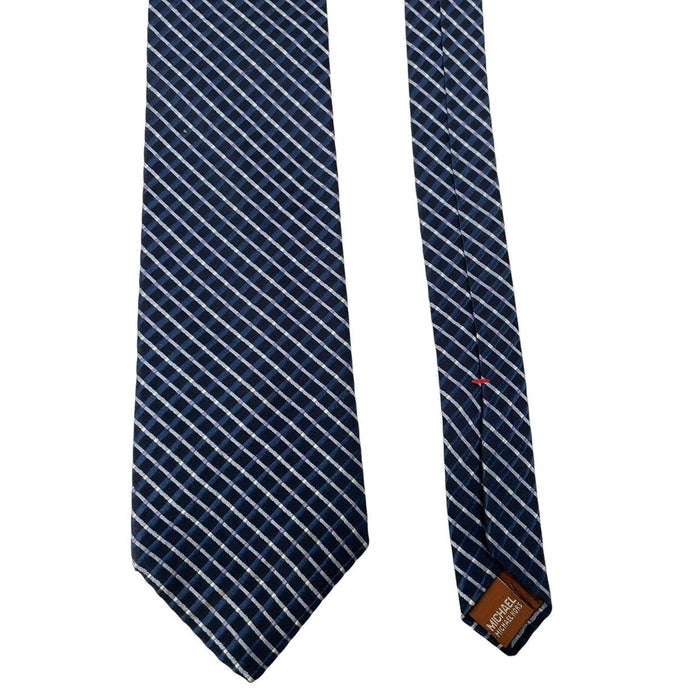 Michael Kors Navy Blue and White Striped Silk Tie