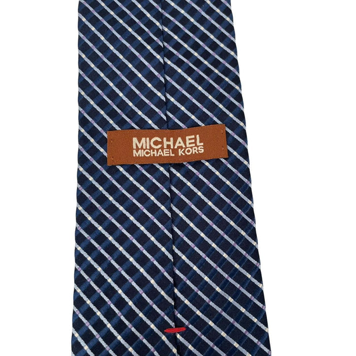 Michael Kors Navy Blue and White Striped Silk Tie