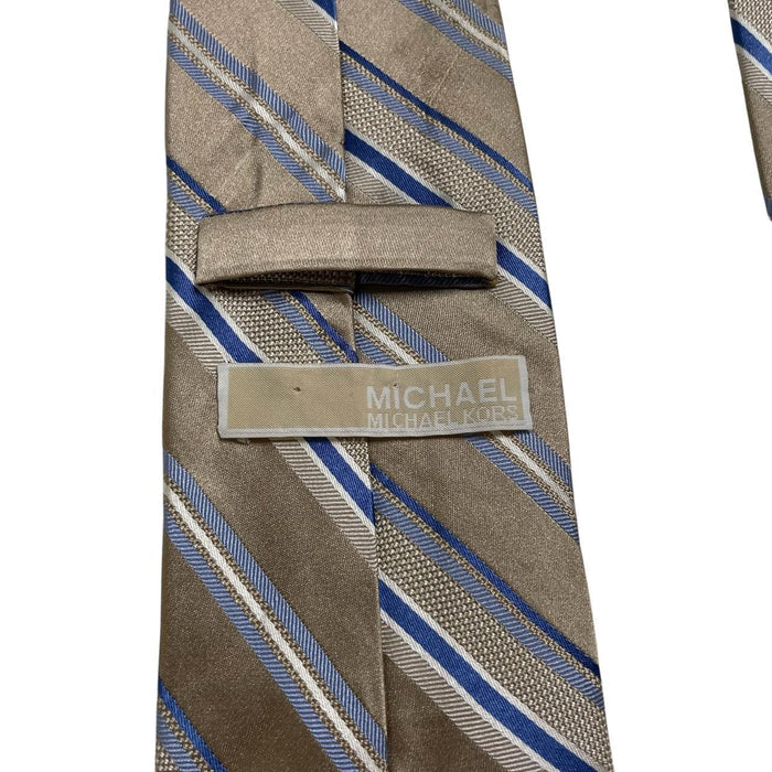 Michael Kors beige striped silk tie with elegant cream stripes and soft sheen.