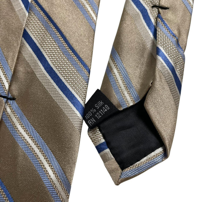 Michael Kors beige striped silk tie with elegant cream stripes and soft sheen.