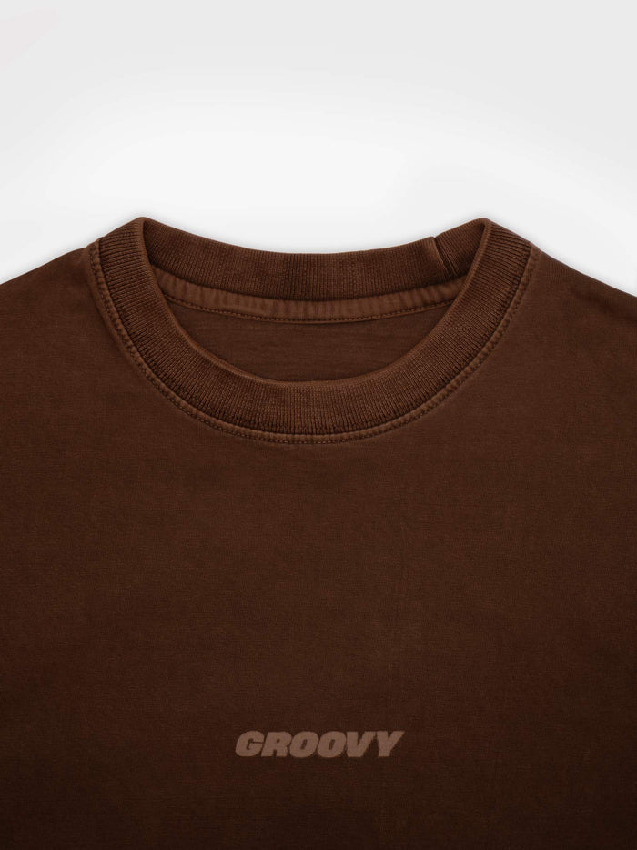Mocha Brown Washed Blank Tee Male Model Full Body – GROOVY Pakistan