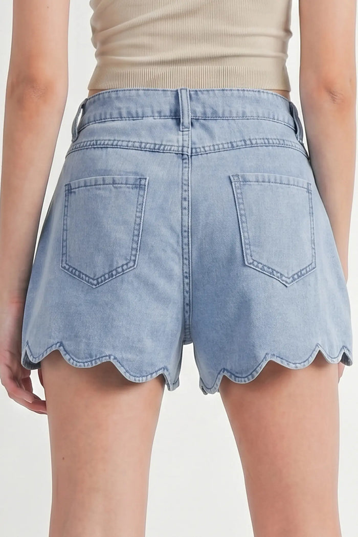 Myosotis Scalloped Hem Casual Denim Shorts