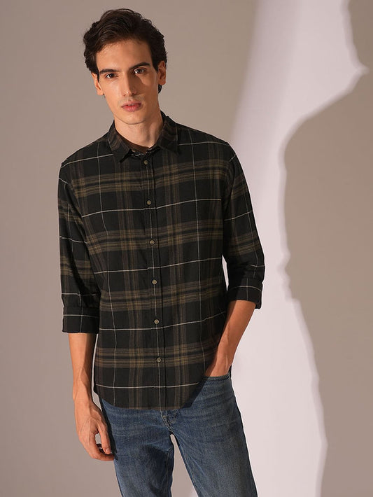 Navy Blue Flannel Check Overshirt