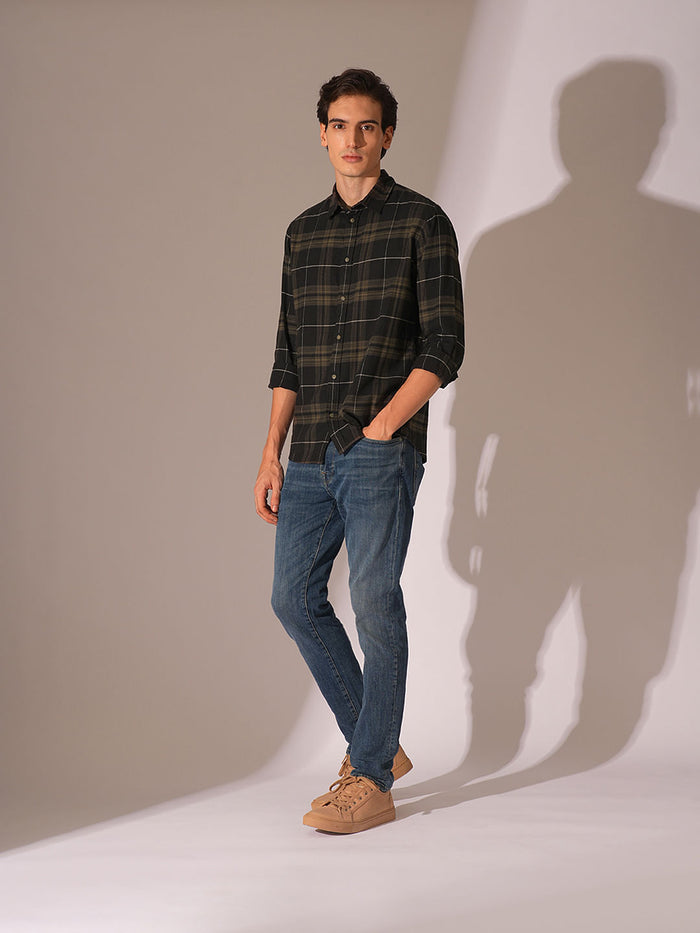 Navy Blue Flannel Check Overshirt