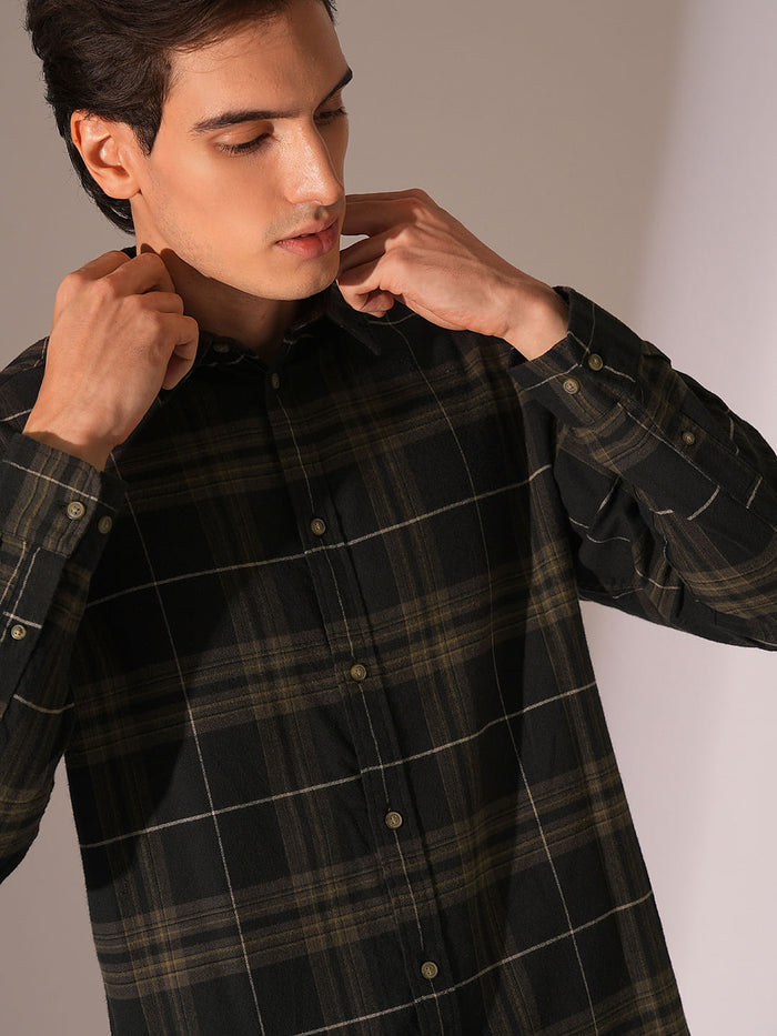 Navy Blue Flannel Check Overshirt