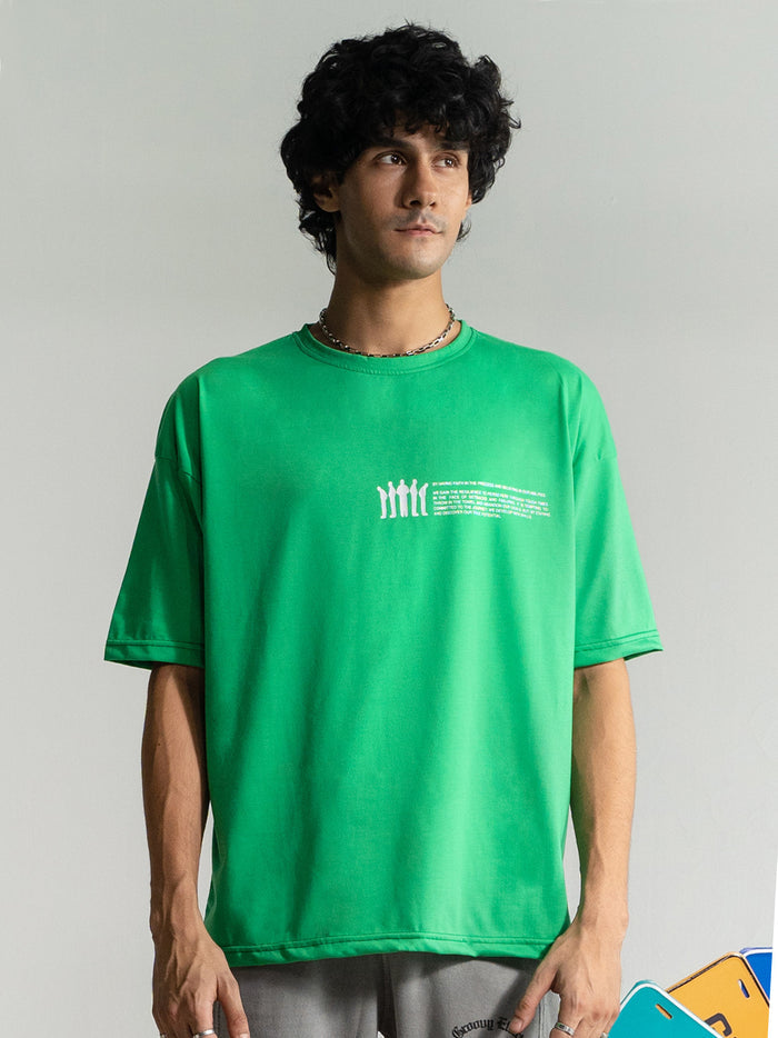 Emerald Green Tee Male Model Back View – Never Give Up – GROOVY Pakistan
