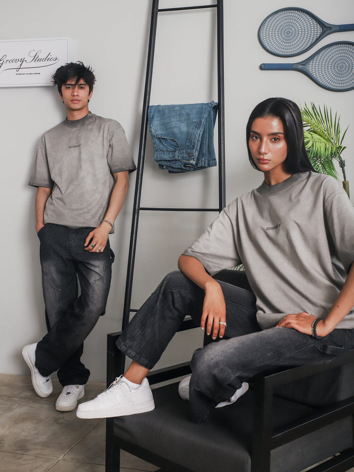 Oil fade washed t-shirt flat lay experimental oil wash Pakistan – GROOVY