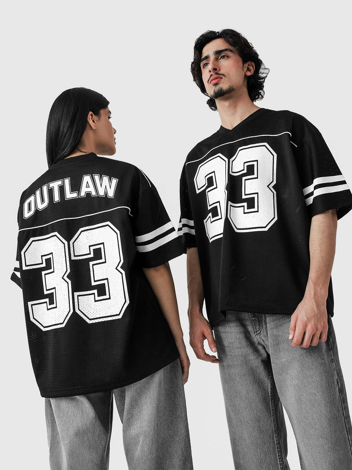 Outlaw mesh jersey male model back view bold print Pakistan – GROOVY