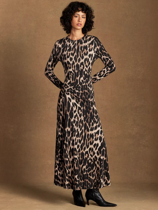 Petite Brown Leopard Print Waist Detail Dress
