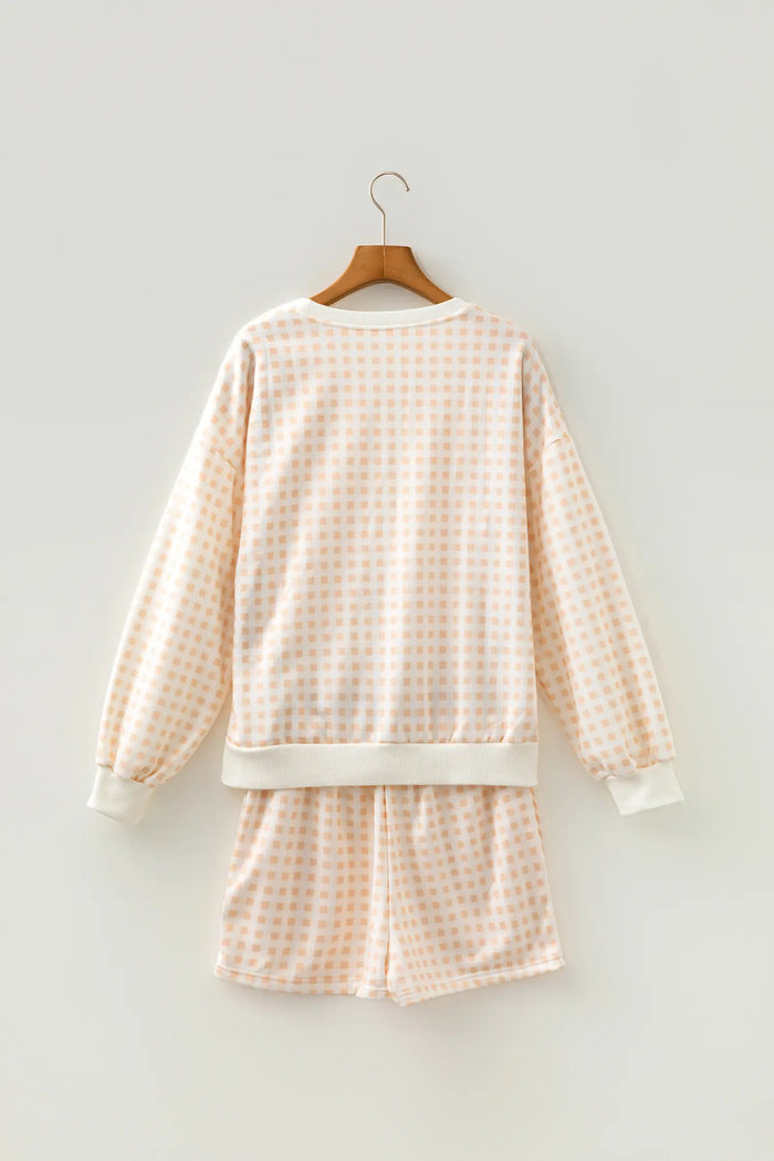 Plaid Baggy Pullover Drawstring Casual Shorts 2pcs Outfit – Yellow