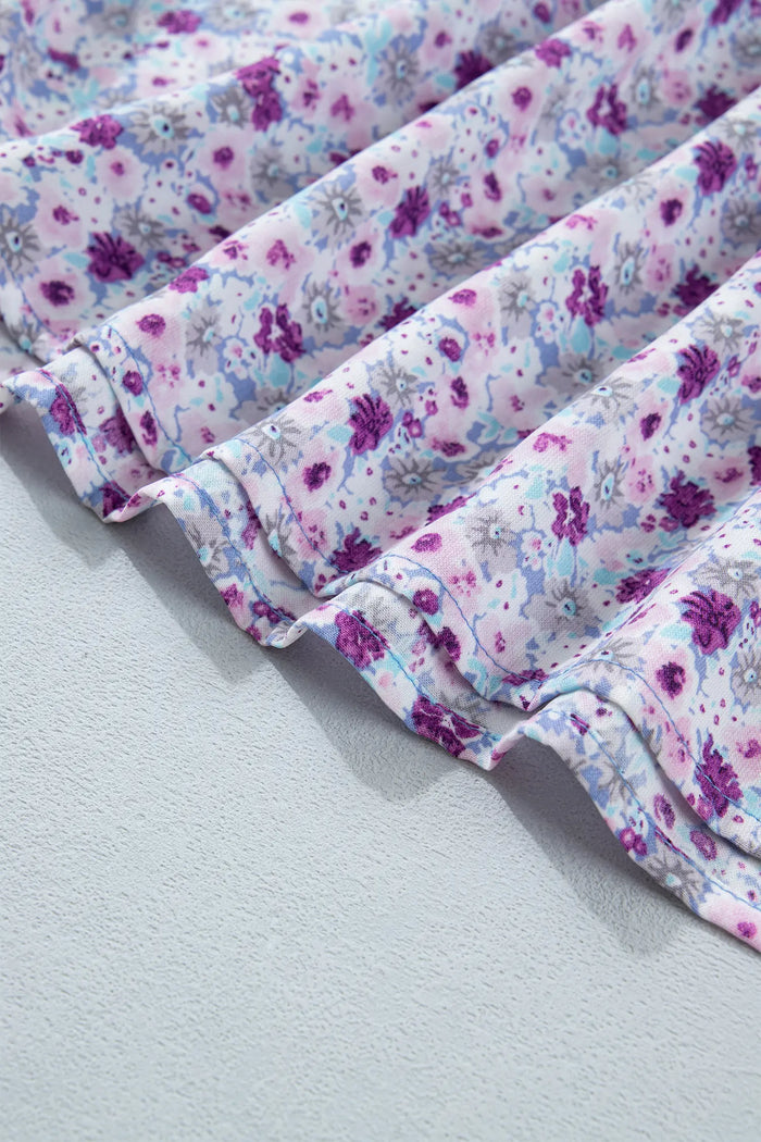 Plus Size Floral Print Square Neck Smocked Maxi Dress – Purple
