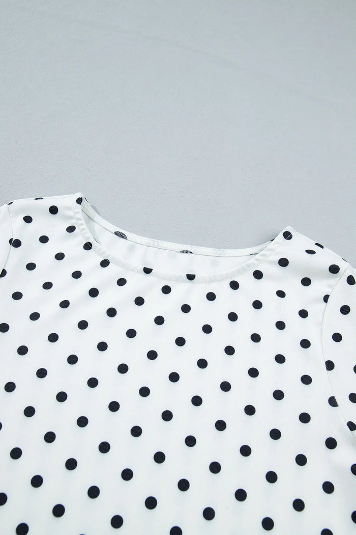 Polka Dot Print Lettuce Trim Long Sleeve Top – Black