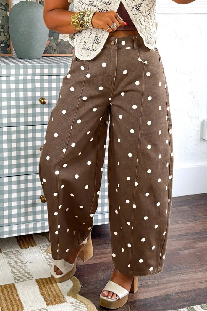 Polka Dot Print Seam Detail Barrel Jeans – Pink