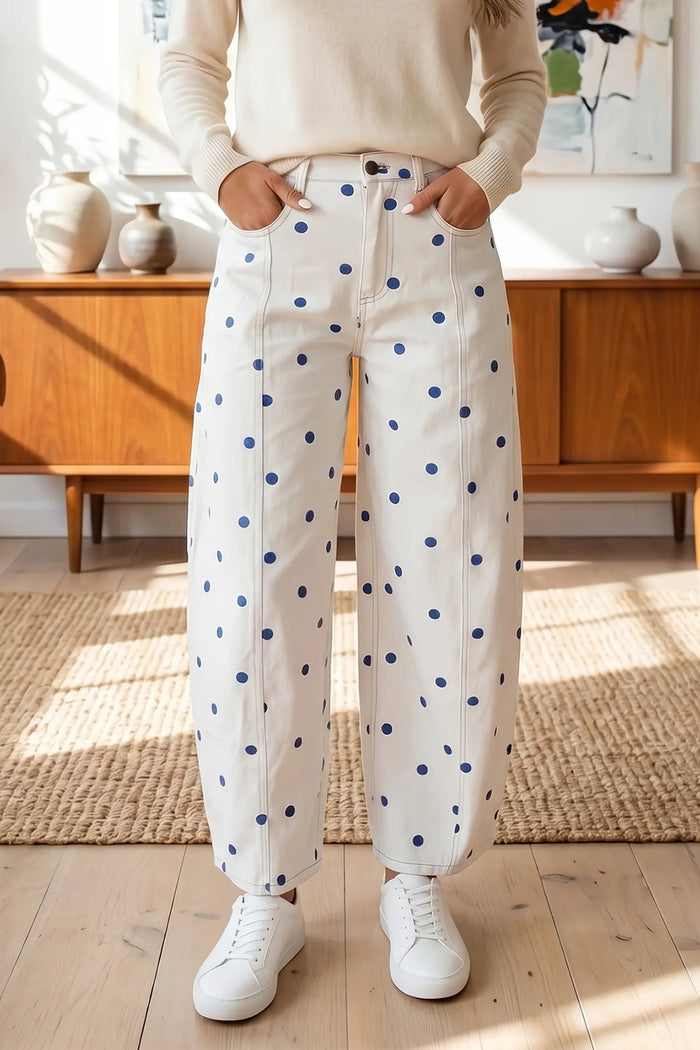Polka Dot Print Seam Detail Barrel Jeans – Pink