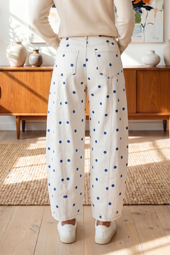 Polka Dot Print Seam Detail Barrel Jeans – Pink