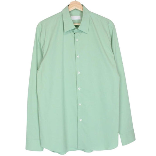 Prada green long sleeve shirt with popeline stretch fabric and logo detail.