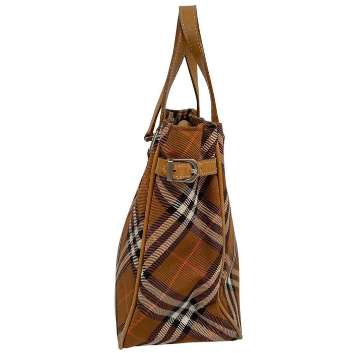 Burberry brown duffel bag featuring classic Nova Check pattern and canvas material.