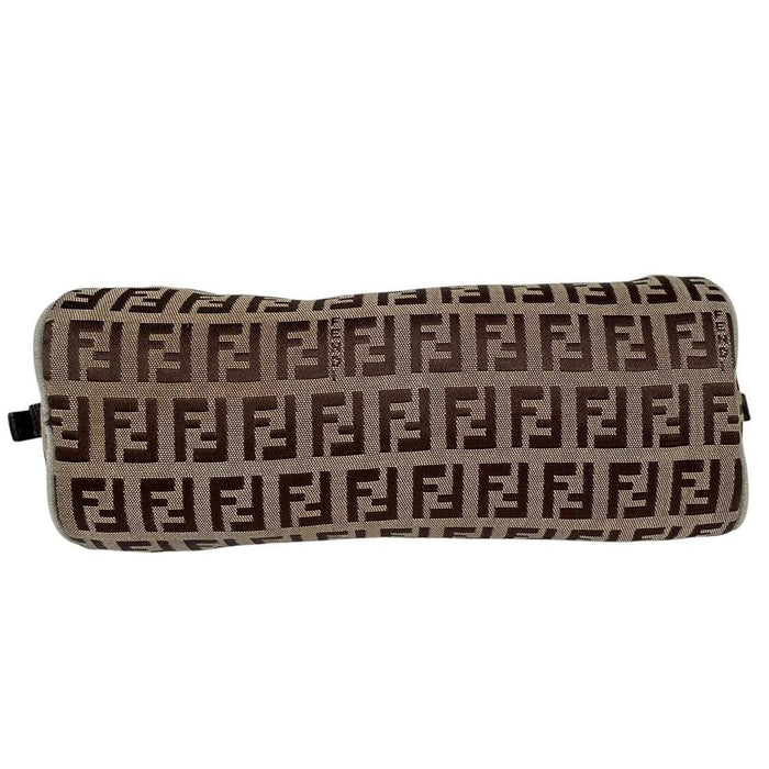 Fendi brown duffel bag featuring Zucchino monogram pattern and logo detail.
