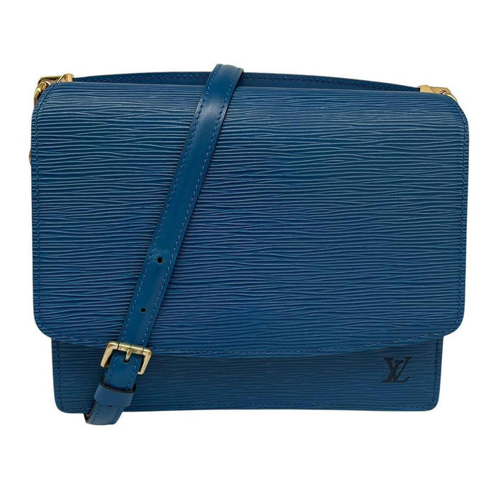 Louis Vuitton blue Epi leather Grenelle shoulder bag with iconic logo and sleek design.