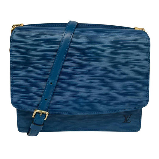 Louis Vuitton blue Epi leather Grenelle shoulder bag with iconic logo and sleek design.