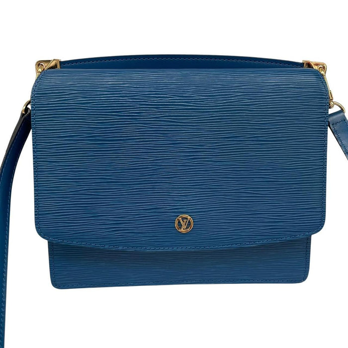 Louis Vuitton blue Epi leather Grenelle shoulder bag with iconic logo and sleek design.