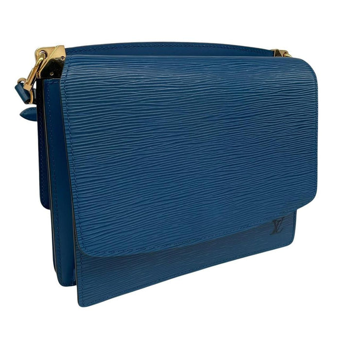 Louis Vuitton blue Epi leather Grenelle shoulder bag with iconic logo and sleek design.